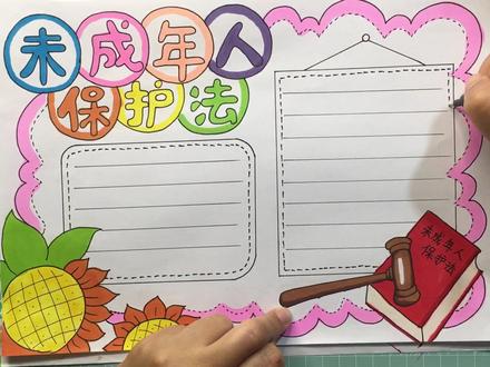 小学生手抄报,未成年人保护法手抄报,下一条发黑白线稿模板
