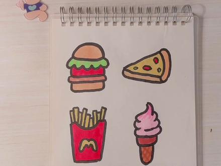 #跟我一起学画画 #汉堡简笔画 今日简笔画之麦当劳套餐