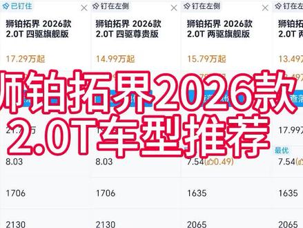 #狮铂拓界 狮铂拓界2026款2.0T配置推荐