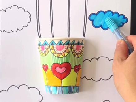 用过的一次性纸杯不要扔~教你秒变创意画#创意美术美术 #废物利用 #热气球 @抖音小助手