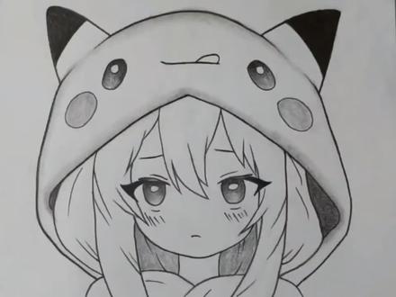 一分钟,学会画一个二次元元气少女#手绘 #素描画