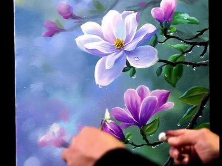 丙烯画白玉兰 #白玉兰 #丙烯画 #成人美术培训 #治愈系丙烯画 #油画