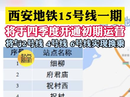 西安地铁15号线一期将于四季度开通初期运营
