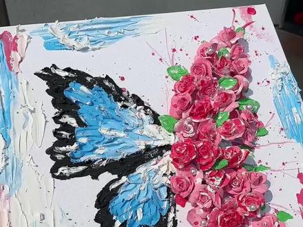 "你喜欢蝴蝶,别去追,去种花"(今天博士爱油画泥给大家画一个平面立体花花蝴蝶)#卿柠檬的画#油画泥#抹抹画#青年创作者成长计划#博士爱