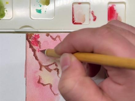 水彩绘画 梅花绘画教程#零基础学画画 #画画 #跟着抖音学画画 #手绘 #国风