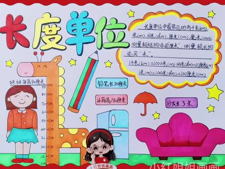 数学小报长度单位手抄报米和厘米#小学生手抄报 #数学手抄报 #一起学画画 #二年级手抄报教程 #三年级数学手抄报