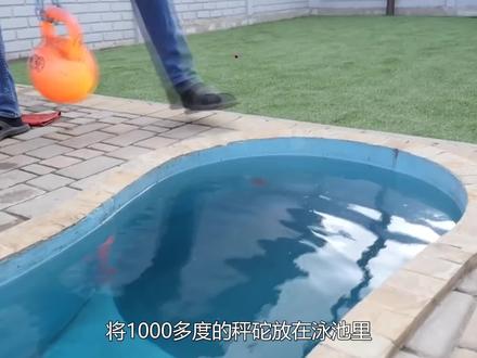 将千度高温的秤砣丢进泳池,到底会发生啥?难得一见的画面出现了 #科普一下 #涨知识