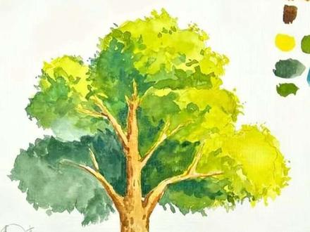 简单易学的水彩树的画法 #绘画教程 #零基础学画画 #树木绘画技法 #跟着抖音学画画 #水彩