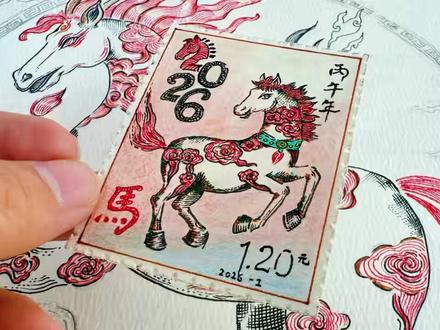 2026开年绘画 马年邮票绘画 见者发财!挑战画马年小邮票!#2026绘画开年挑战 #艺术在抖音 #跟着抖音学画画 #青年创作者成长计划 #一人一个春节传统年俗