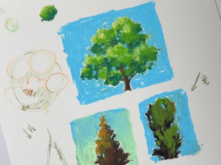 画树万能公式!我能学会的你也可以 #新手入门 #画树教程 #零基础学画画 #油画棒 #教程