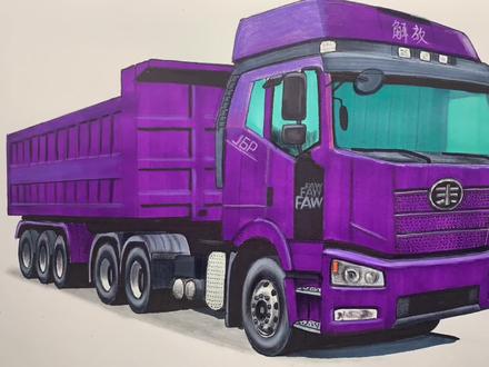 手绘解放J6P半挂车,这个颜色是不是不常见#日常瞎画 #卡车 #一汽解放 #货车 #抖音卡车