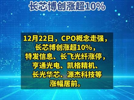 CPO概念走强 长芯博创涨超10%(证券时报)