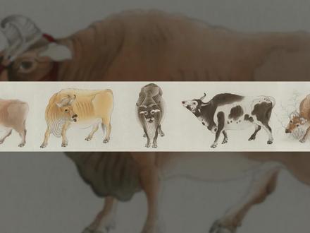 1.《五牛图》之头牛 步骤一:复写纸过稿与白描勾勒