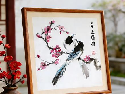 喜上眉梢,福梅映雪枝头俏,喜上眉梢好运到 #分享手绘国画作品 #一见爱上传统文化 #这是我的非遗献礼 #艺术在抖音#创作灵感