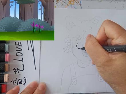 看动画学画画,戴着小红帽的女孩简笔画!少儿美育!儿童画! #马克笔儿童画 #马克笔手绘 #儿童简笔画 #简笔画 #马克笔