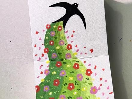 30 秒学春至燕归来!黑燕衔春 + 繁花漫坡的氛围感直接戳心 #画画 #简笔画 #小燕子 #春天 #初描丙烯马克笔