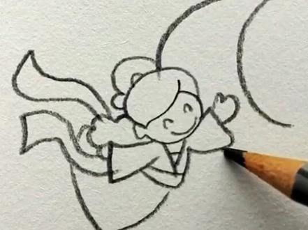 画嫦娥奔月简笔画,中秋节快乐#带团圆回家 @教你扎头发