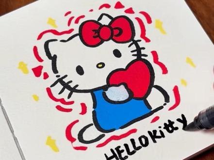 画Hello Kitty 真的超简单~ #画画 #丙烯马克笔 #hellokitty #凯蒂猫 #三丽鸥