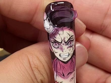 鬼灭之刃彩绘人物教程,鬼灭之刃美甲,祢豆子彩绘甲片千元美甲教程彩绘#美甲教程 #美甲彩绘 #美甲分享 #美甲#鬼灭之刃