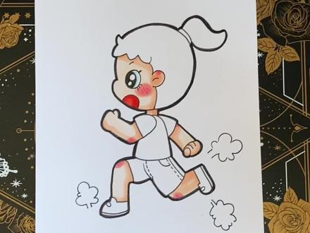 画一张在跑步的小女孩~ #想画就画 #一起学画画 #可爱涂鸦 #绘画 #少儿美术老师