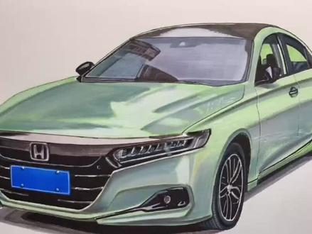 手绘本田雅阁轿车,谢谢支持 #马克笔绘画 #雅阁 #画汽车