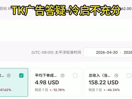 TK广告答疑冷启不充分数据 TK广告数据分析,多看数据多增长见识~#tiktok