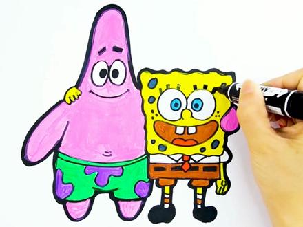 宝宝如何绘制海绵宝宝和派大星?儿童简笔画颜色启蒙