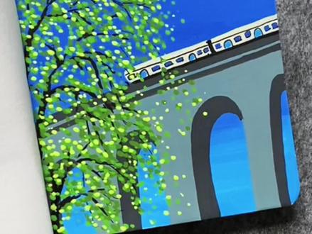 丙烯马克笔画一辆开往春天的列车风景画,一看就会!#丙烯马克笔风景画 #春天主题画 #儿童画 #创意美术