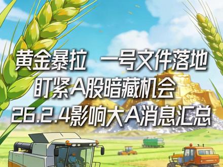 黄金暴拉,一号文件落地! 盯紧A股暗藏机会 26.2.4影响 #财经 #股票 #股市 #A股 #黄金