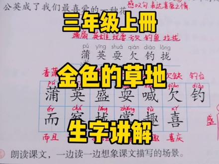 三上语文:《金色的草地》生字讲解识字写字是基础,学字严格要求 #小学语文 #创作者扶持计划 #知识分享 #三年级语文