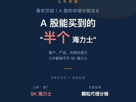 A 股能买到的半个 SK 海力士——香农芯创 94.16% 营收在境外,主营做的就是海力士在中国的代理分销。
以上内容不构成投资建议,市场有风险,投资需谨慎。
#香农芯创 #存储芯片 #SK海力士 #半导体 #公司拆解