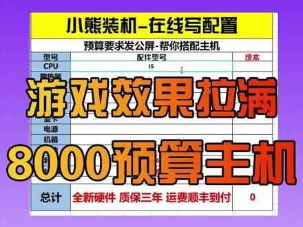 游戏效果拉满,8000预算主机搭配方案