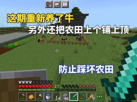 我的世界第三季37:我重新做了牛圈,还把菜地搭棚顶,不怕踩坏田