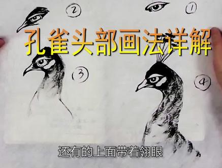 详解孔雀头部的画法,明天讲羽毛的画法,喜欢记得点赞#抖出我的艺术 #艺术 #想画就画 #国画
