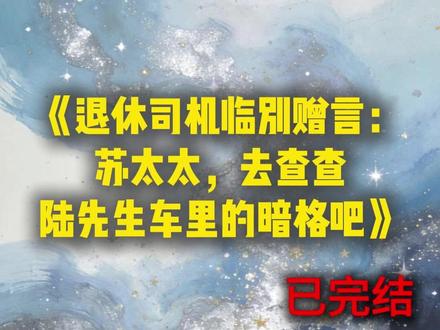 《退休司机临别赠言:苏太太,去查查陆先生车里的暗格吧》#苏晚晴#陆景深#方瑶#林薇#完结小说#推荐小说