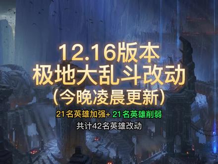 12.16版本大乱斗平衡BUFF更新 内容较多 注意变色字体 #lol #极地大乱斗