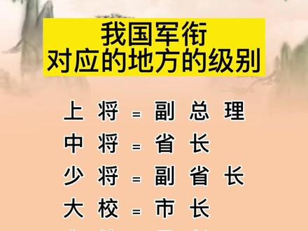 我国军衔对应的地方的级别#知识分享 #涨见识 #科普