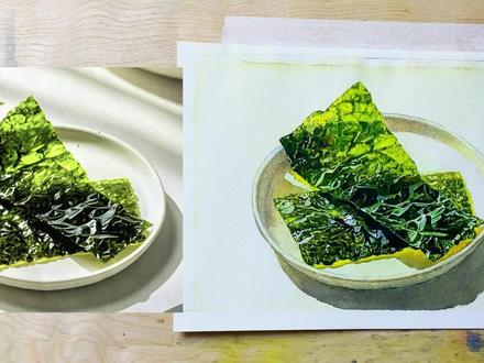 简简单单画个玻璃海苔 #水彩 #美术生 #黄万有水彩