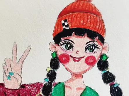 教你彩铅画小头像人物红帽子女孩!
一起来画吧!