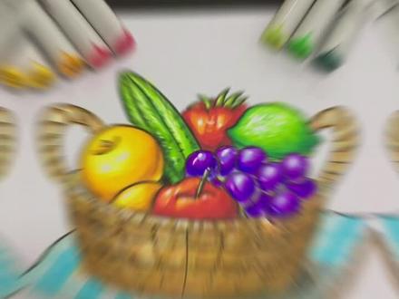 今天教大家用马克笔画随便……不是,画水果篮!学会了吗?#马克笔手绘 #随便画画