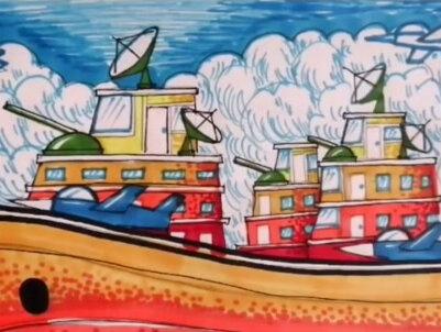 儿童画《航空母舰》涂色方法3