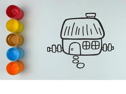 #宝宝学画画 茅草屋的绘画和着色 #幼儿绘画颜色启蒙