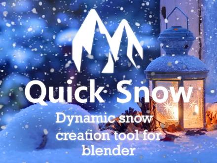 Quick Snow动态雪景雪花Blender插件 演示视频 RRCG
Quick Snow动态雪景雪花Blender插件V3.2版
下载地址:https://www.rrcg.cn/thread-16785853-1-1.html
RRCG.CN 最新CG资讯 素材教程 请关注公众号:RRCG
本插件是关于Quick Snow动态雪景雪花Blender插件V3.2版,大小:4 MB,支持Blender 3.0 - 3.6版软件,支持Win系统,语言:英语。RRCG分享
Quick snow 是 Blender 的一款插件,可通过控制着色器在任何物体上创建动态雪景。只需单击一下,整个场景就会被雪覆盖。这是一款用于控制整个场景、每个对象和每个材质的插件,具有多种控制着色器的功能。这些材质与 Cycles 和 Eevee 100% 兼容。1K、2K 甚至 4K 纹理都包含完整的 PBR 工作流程。借助几何节点的强大功能,我们可以立即创建雪景网格。