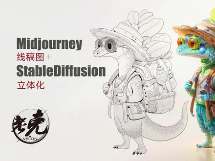 【设计师老克】Midjourney线稿|Stable Diffusion 立体化 #Midjourney