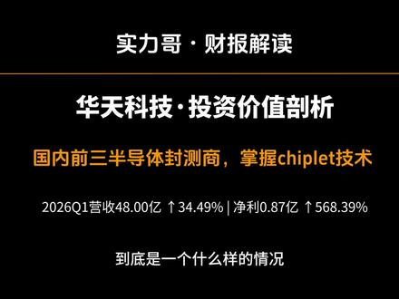 半导体封测头部玩家华天科技:深耕先进技术,卡位国产替代新机遇 作为国内半导体封测领域的核心企业之一,华天科技多年来专注于集成电路封装测试业务,在传统封装技术基础上,持续布局 Chiplet、SiP 等先进封装赛道,依托国内半导体产业的国产替代浪潮,不断提升全球市场竞争力。
⚠️ 温馨提示:视频内容仅为企业基本面及行业趋势的客观分享,不构成任何投资建议,市场有风险,投资需谨慎。
#华天科技 #半导体封测 #国产半导体 #先进封装 #硬核科技 #财经科普 #半导体产业趋势