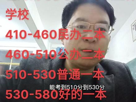 在河南考多少分可以上什么学校
410-460民办二本
460-510公办二本
510-530普通一本
530-580好的一本
580-600重点一本
600-620.211高校
620以上,985高校