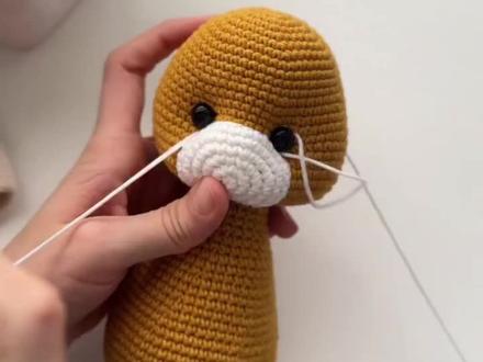 给小狮子做面部刺绣~#手工 #编织 #毛线 #钩织 #手工diy