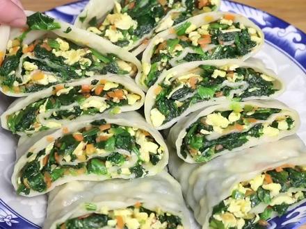 春天的菠菜卷最鲜香,教你一招,不发面不汤面,皮薄馅大不破皮 #在家做美食 #简单美食 #美食vlog