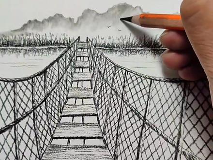 吊桥的画法,你学会了吗?#抖音潮流艺术节