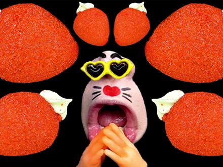 巨型草莓棉花糖!! #草莓#自制棉花糖#甜品#超甜